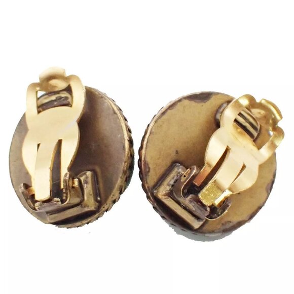 CHANEL CC Logo Color Stone Round Button Earrings Clip-On 00A Blue GHW 34KA602 - Picture 5 of 15